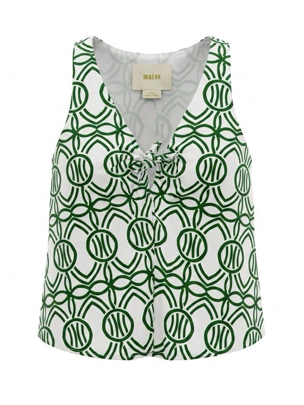 Anthropologie Maeve Green White Tie Front Sleeveless Oversized Top Size S